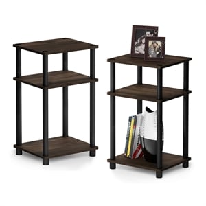Pemberly Row Turn-N-Tube Wood 3-Tier End Table in Columbia Walnut (Set of 2)