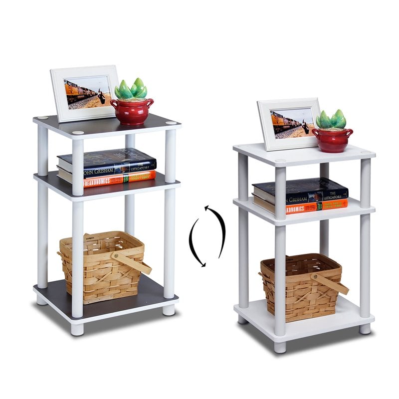 Pemberly Row Turn-N-Tube Wood 3-Tier End Table in White/Espresso (Set of 2)