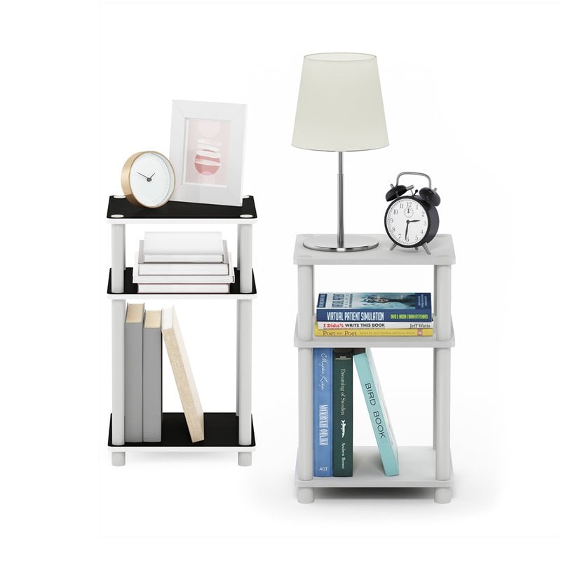 Pemberly Row Turn-N-Tube Wood 3-Tier End Table in White/Espresso (Set of 2)