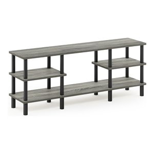 Pemberly Row Wood 3-Tier Wide Shelf TV Stand for TV up to 47&quot in Oak Gray