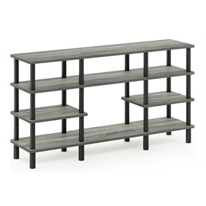 Pemberly Row Wood 4-Tier Wide Shelf TV Stand for TV up to 47&quot in Oak Gray