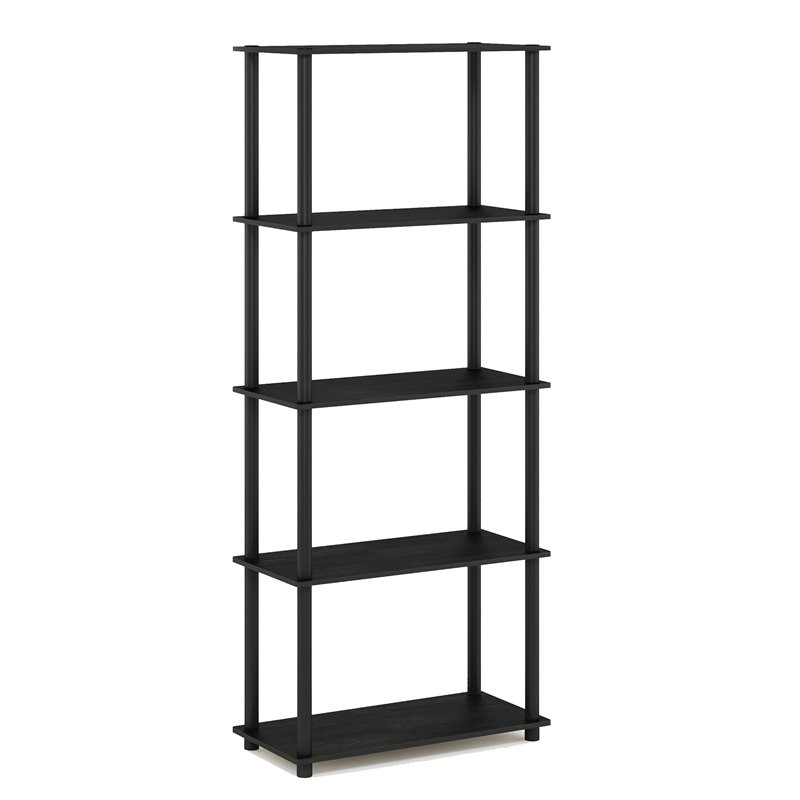 Pemberly Row Engineered Wood 5-Tier Shelf Display Rack in Americano/Black
