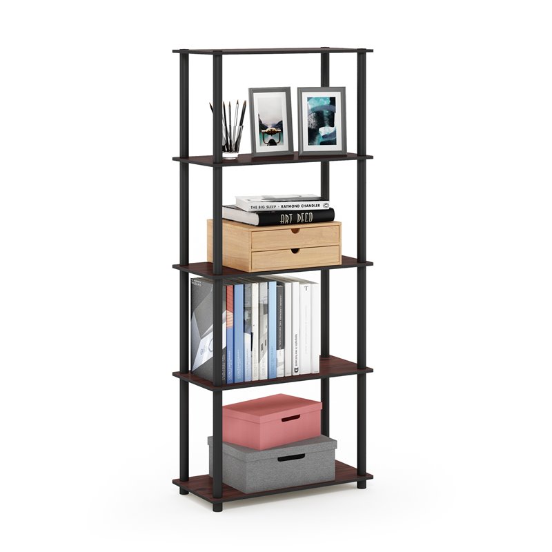 Pemberly Row Engineered Wood 5-Tier Shelf Display Rack in Cherry/Black