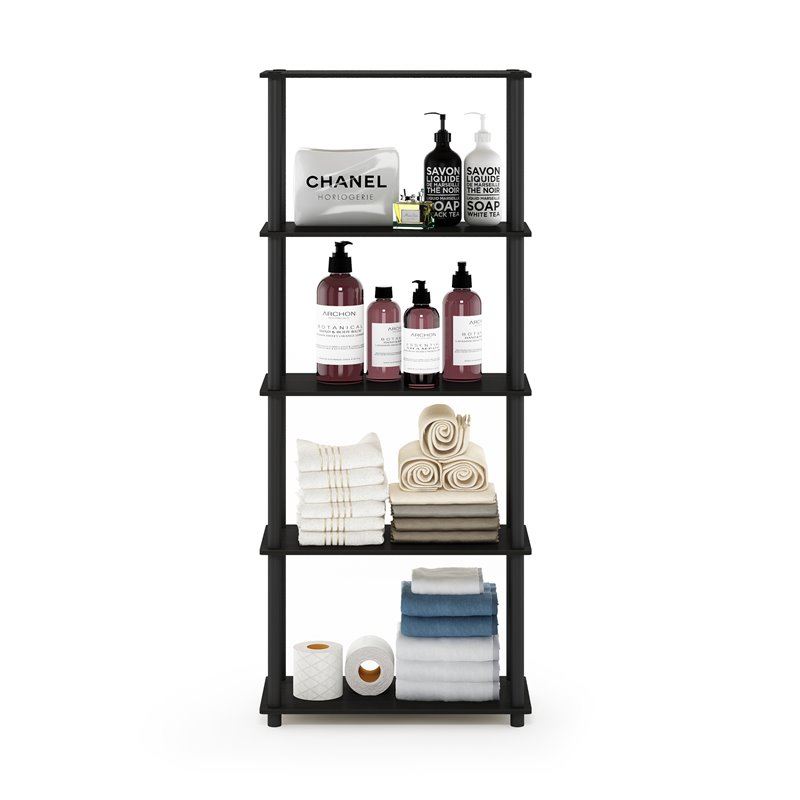Pemberly Row Engineered Wood 5-Tier Shelf Display Rack in Espresso/Black