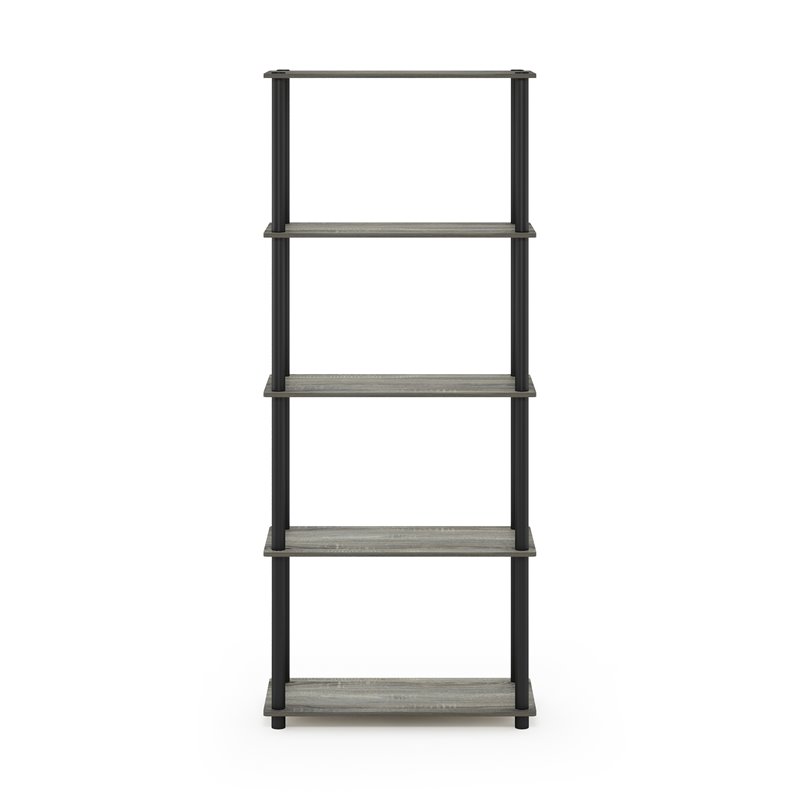 Pemberly Row Engineered Wood 5-Tier Shelf Display Rack in Oak Gray/Black