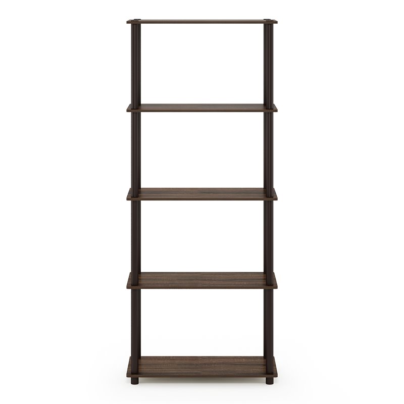 Pemberly Row Engineered Wood 5-Tier Shelf Display Rack in Walnut/Brown