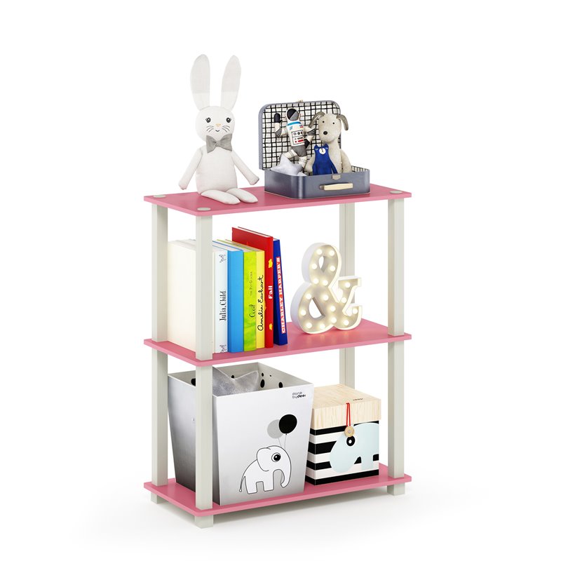 Pemberly Row Turn-S-Tube Engineered Wood 3-Tier Shelf Display Rack in Pink/White