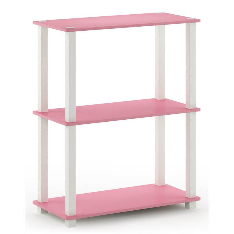 Pemberly Row Turn-S-Tube Engineered Wood 3-Tier Shelf Display Rack in Pink/White