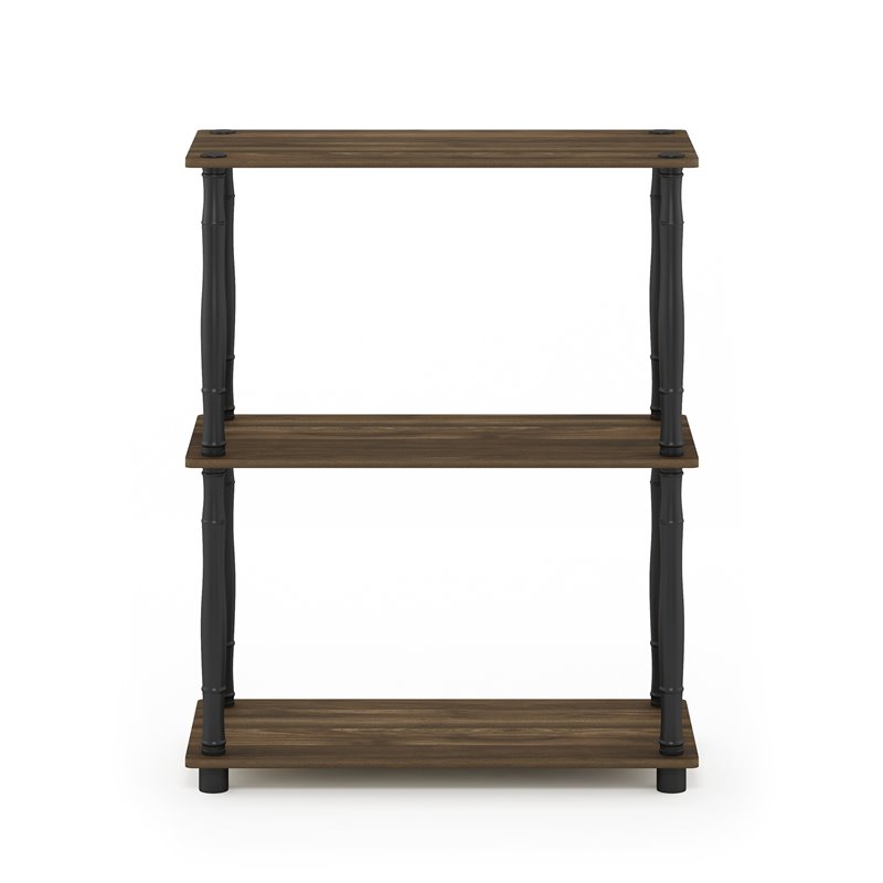 Pemberly Row Wood 3-Tier Shelf Display Rack with Classic Tube in Walnut