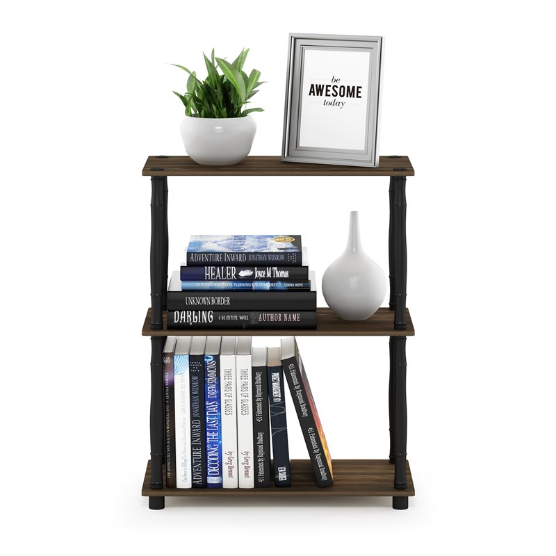 Pemberly Row Wood 3-Tier Shelf Display Rack with Classic Tube in Walnut