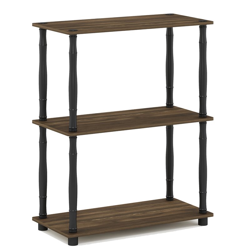Pemberly Row Wood 3-Tier Shelf Display Rack with Classic Tube in Walnut