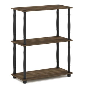 Pemberly Row Wood 3-Tier Shelf Display Rack with Classic Tube in Walnut