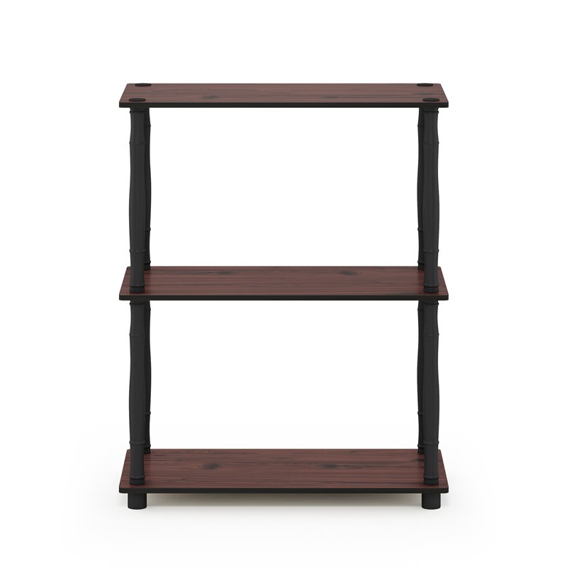 Pemberly Row Wood 3-Tier Shelf Display Rack with Classic Tube in Cherry