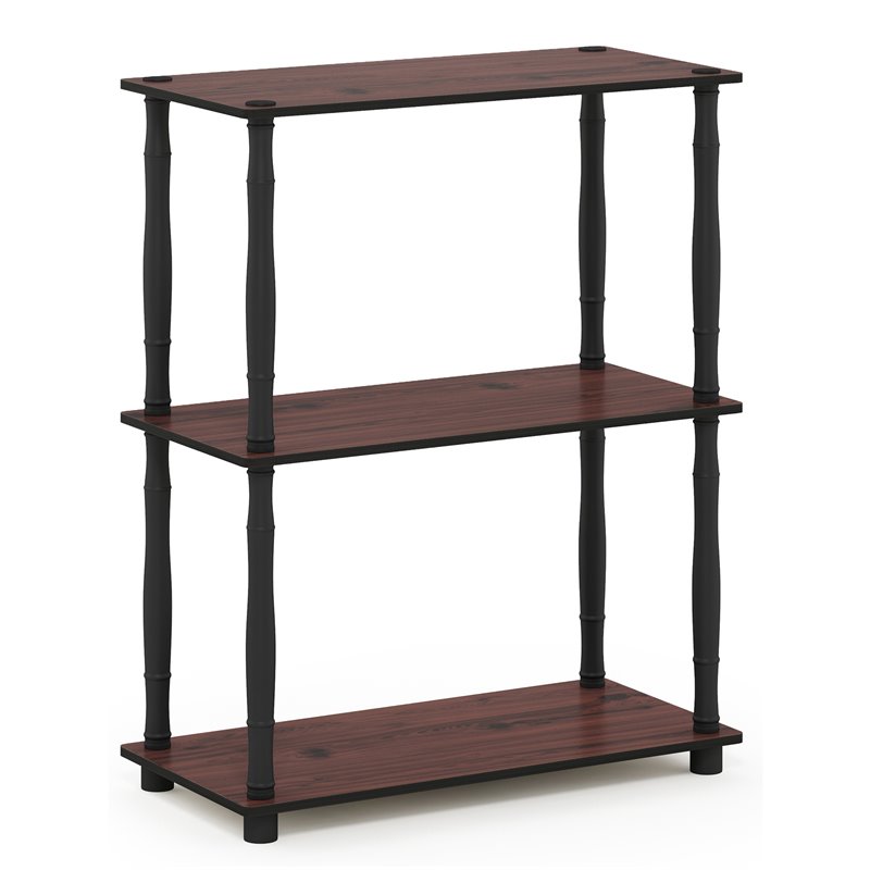 Pemberly Row Wood 3-Tier Shelf Display Rack with Classic Tube in Cherry
