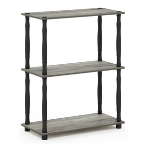 Pemberly Row Turn-N-Tube Wood 3-Tier Shelf Display Rack in French Oak Gray/Black