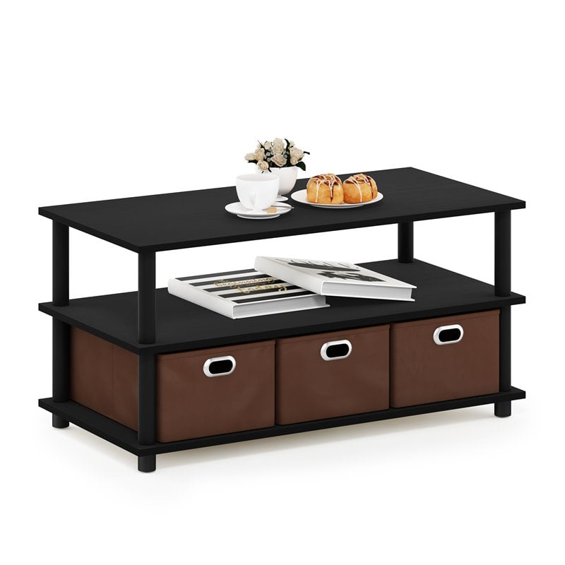 Pemberly Row Turn-N-Tube Engineered Wood Coffee Table in Black Oak/Brown