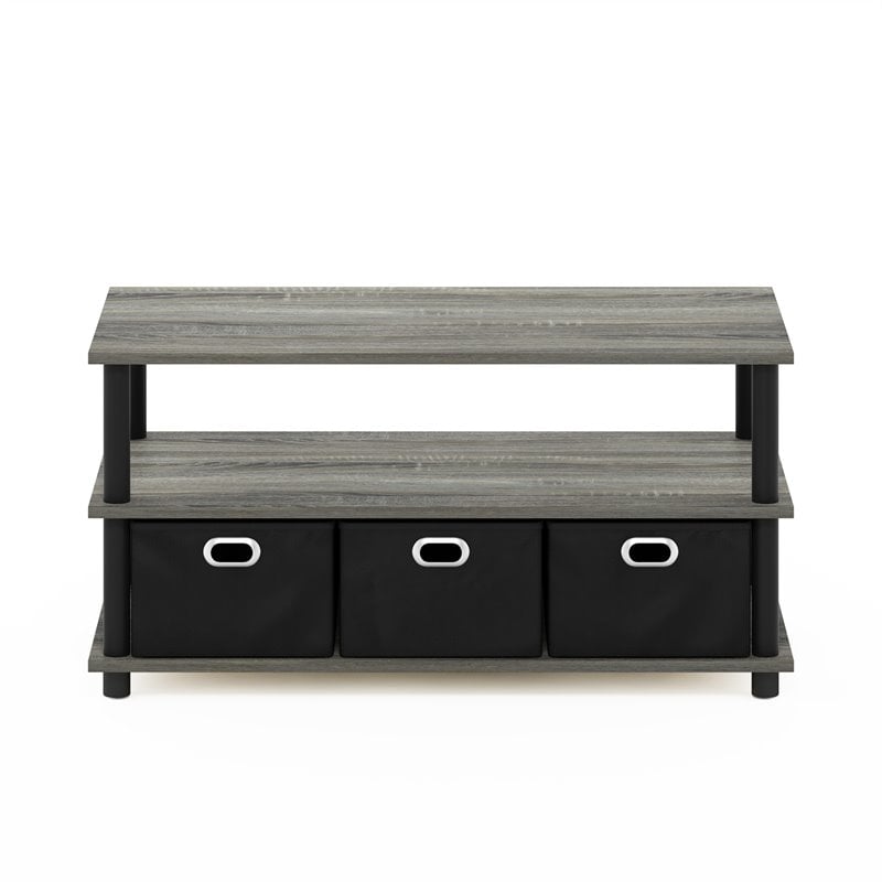 Pemberly Row Turn-N-Tube Engineered Wood Coffee Table in French Oak Gray/Black