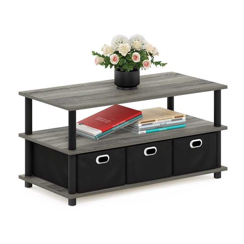 Pemberly Row Turn-N-Tube Engineered Wood Coffee Table in French Oak Gray/Black