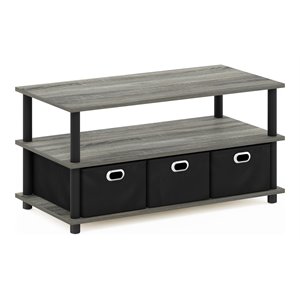 Pemberly Row Turn-N-Tube Engineered Wood Coffee Table in French Oak Gray/Black