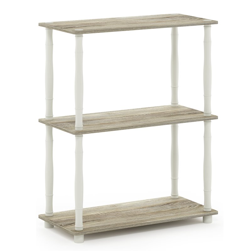 Pemberly Row Turn-N-Tube Wood 3-Tier Shelf Display Rack with Classic Tube in Oak