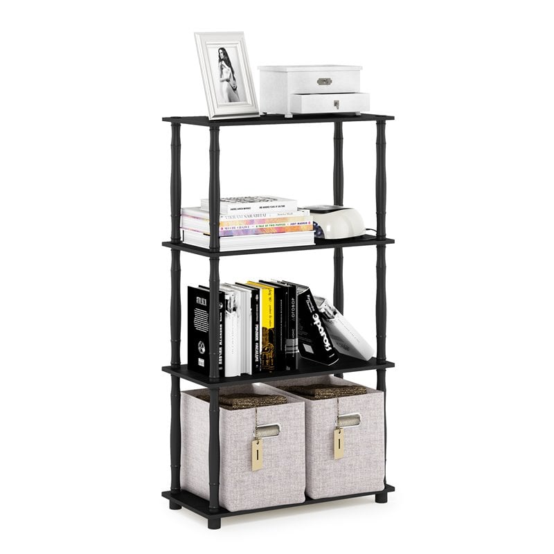 Pemberly Row Engineered Wood 4-Tier Shelf Display Rack in Americano Black