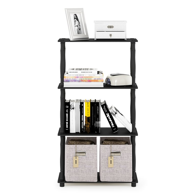 Pemberly Row Engineered Wood 4-Tier Shelf Display Rack in Americano Black