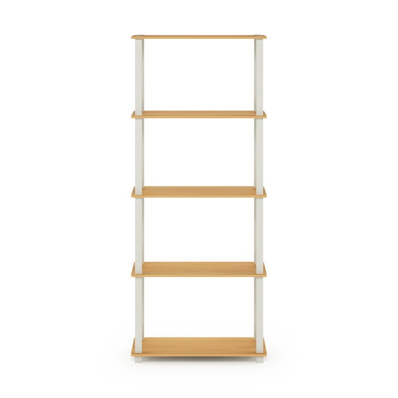 Pemberly Row Turn-S-Tube Wood 5-Tier Shelf Display Rack in Beech/White