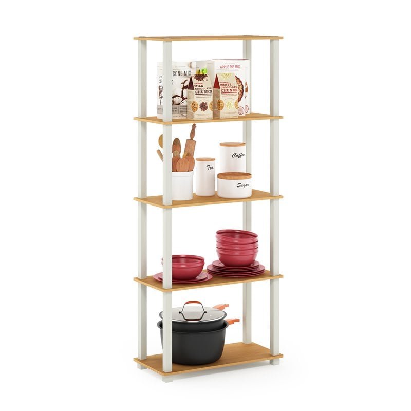 Pemberly Row Turn-S-Tube Wood 5-Tier Shelf Display Rack in Beech/White