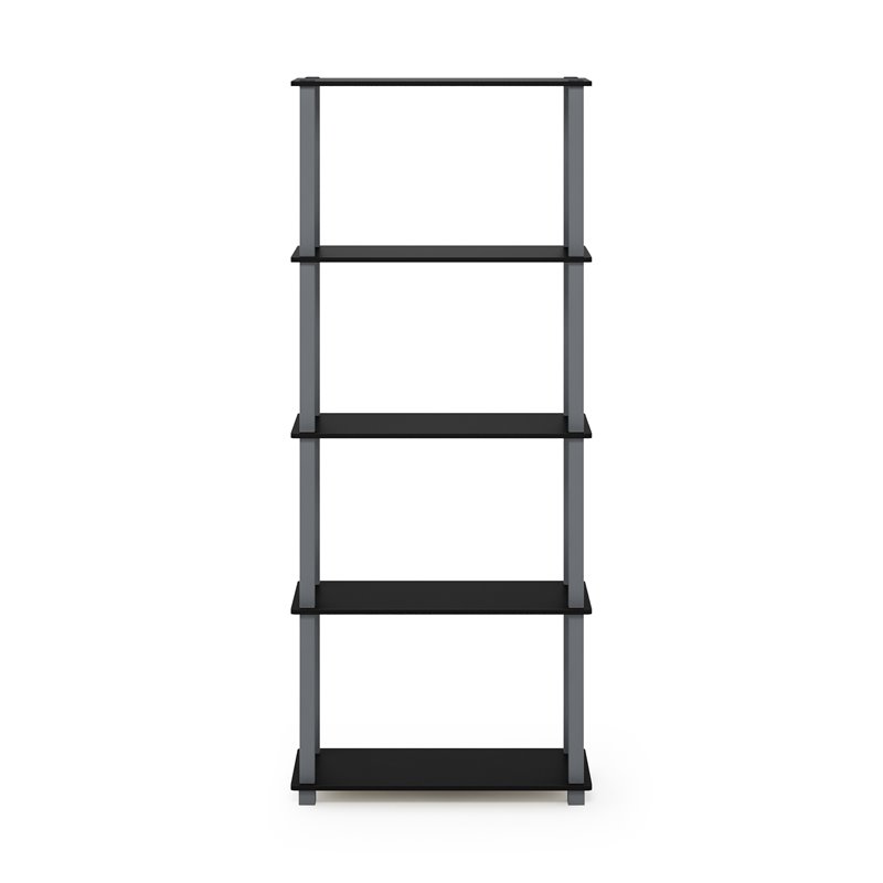Pemberly Row Turn-S-Tube Engineered Wood 5-Tier Shelf Display Rack in Black/Gray