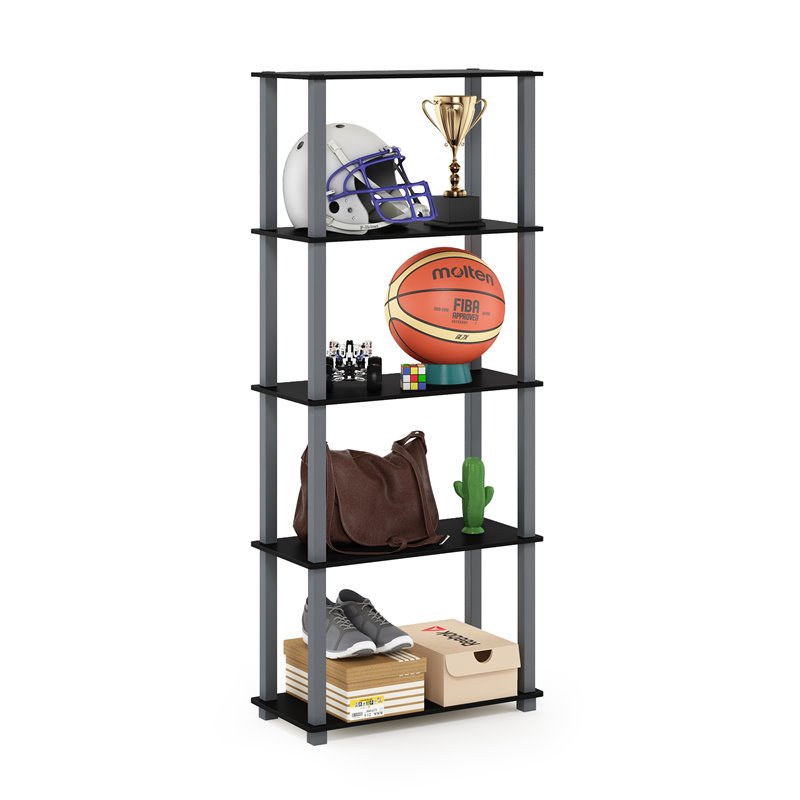 Pemberly Row Turn-S-Tube Engineered Wood 5-Tier Shelf Display Rack in Black/Gray