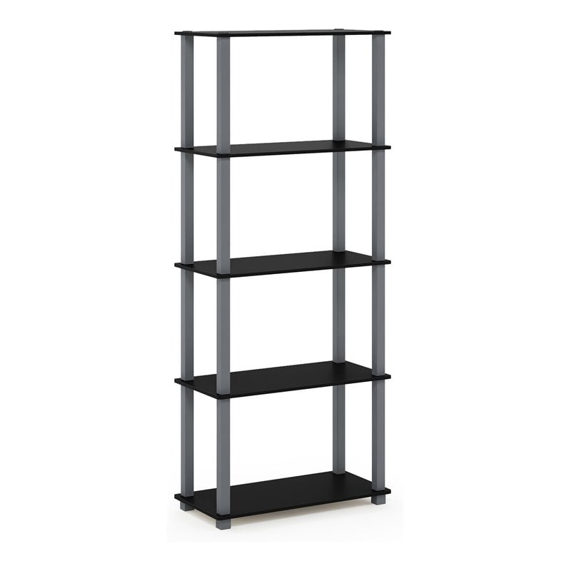 Pemberly Row Turn-S-Tube Engineered Wood 5-Tier Shelf Display Rack in Black/Gray