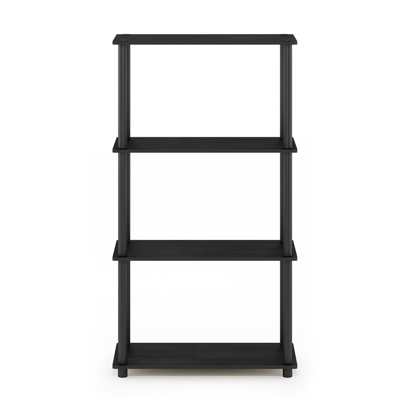 Pemberly Row Engineered Wood 4-Tier Shelf Display Rack in Americano/Black