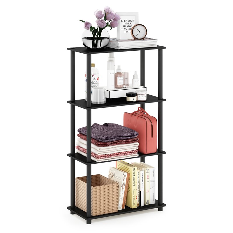 Pemberly Row Engineered Wood 4-Tier Shelf Display Rack in Americano/Black