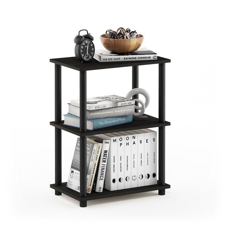 Pemberly Row Turn-N-Tube Wood No Tool 3-Tier Storage Shelf in Espresso/Black