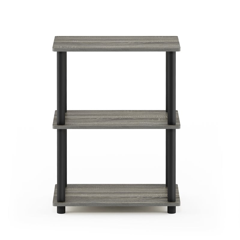 Pemberly Row Wood No Tool 3-Tier Storage Shelf in French Oak Gray/Black