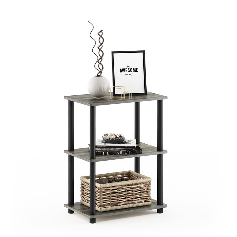 Pemberly Row Wood No Tool 3-Tier Storage Shelf in French Oak Gray/Black