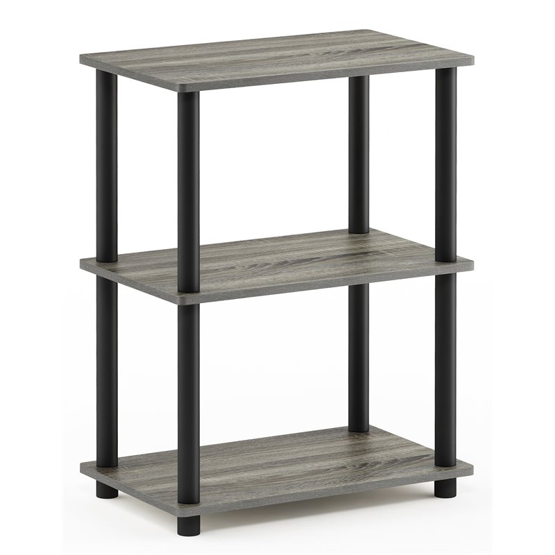 Pemberly Row Wood No Tool 3-Tier Storage Shelf in French Oak Gray/Black