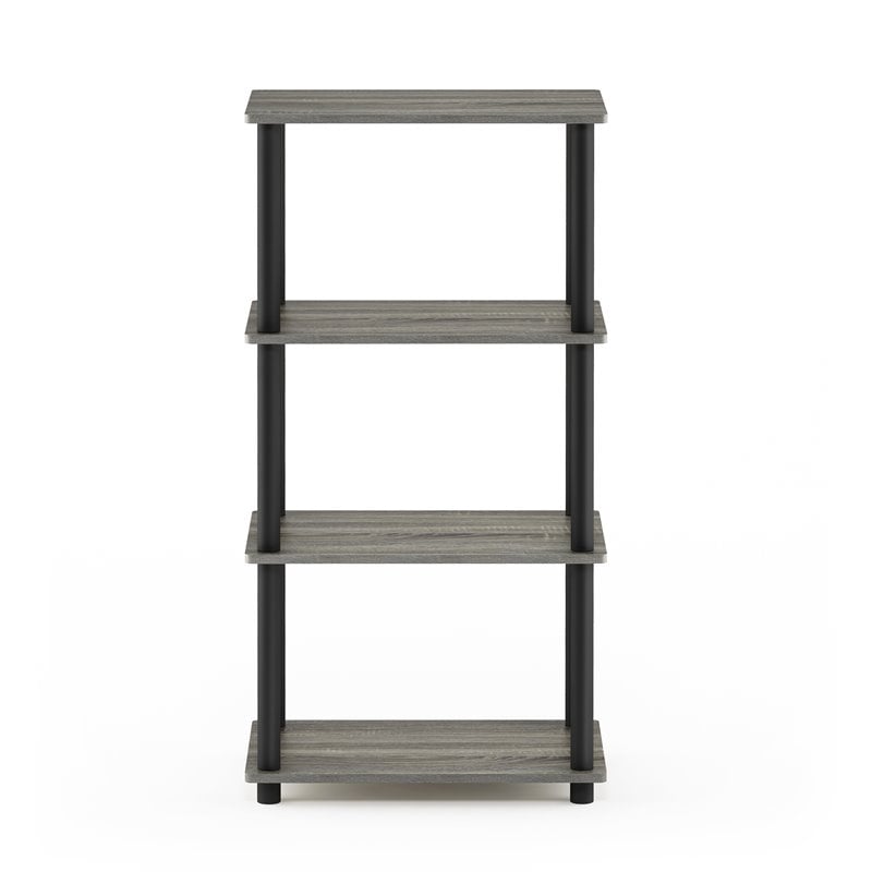 Pemberly Row Wood No Tool 4-Tier Storage Shelf in French Oak Gray/Black