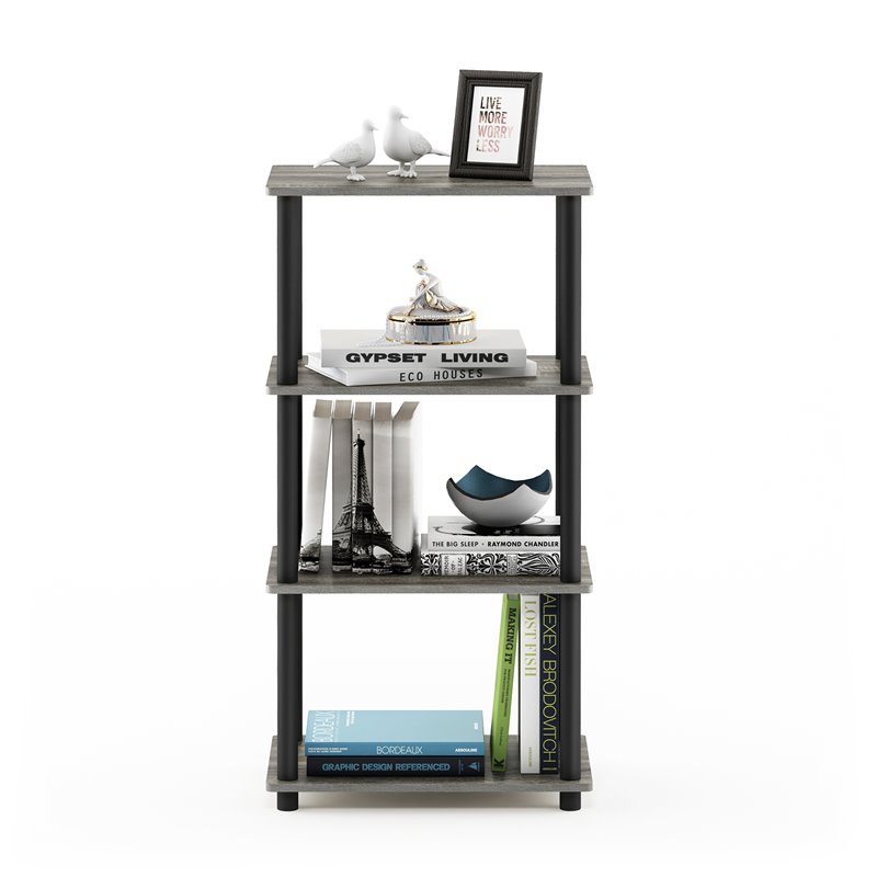 Pemberly Row Wood No Tool 4-Tier Storage Shelf in French Oak Gray/Black