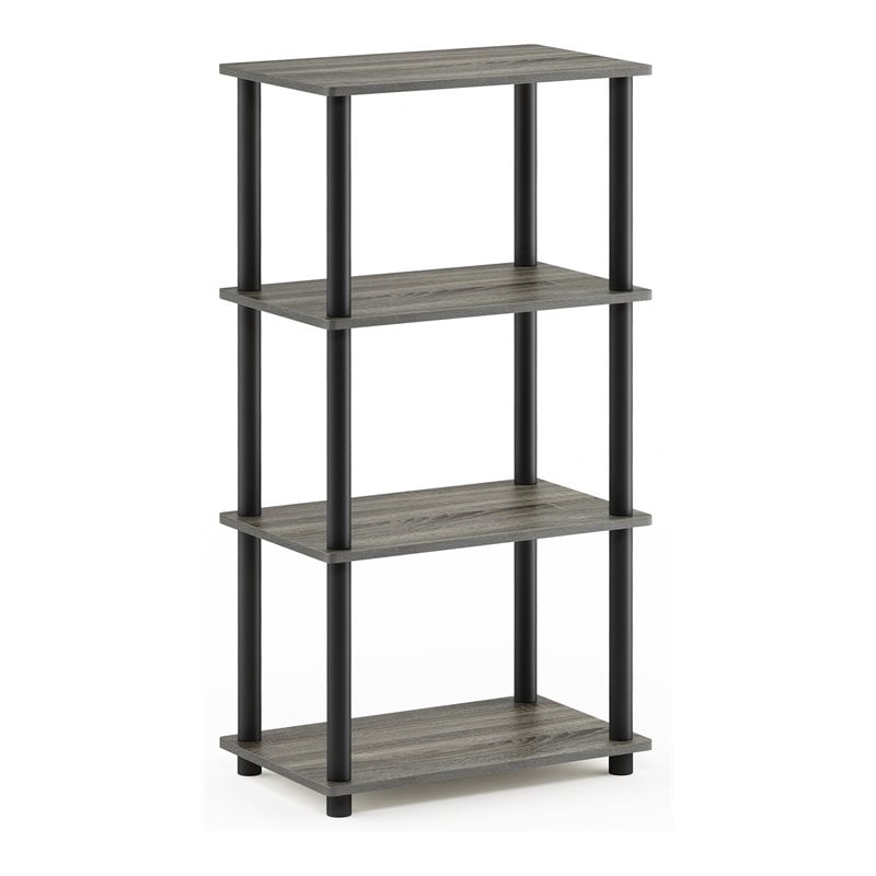 Pemberly Row Wood No Tool 4-Tier Storage Shelf in French Oak Gray/Black