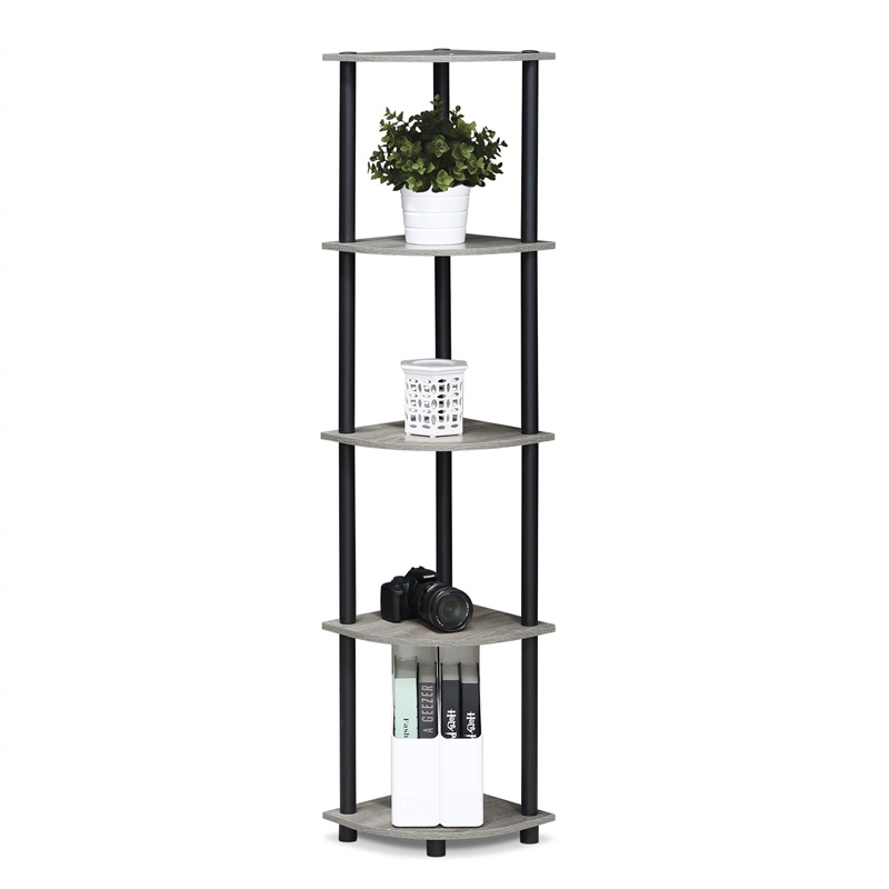 Pemberly Row Wood 5-Tier Corner Display Rack in Oak Gray/Black (Set of 2)