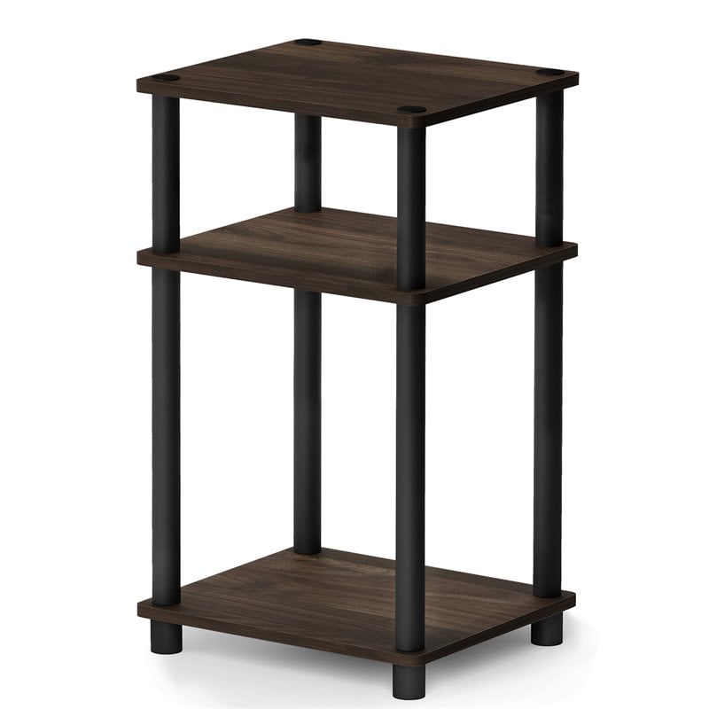 Pemberly Row Turn-N-Tube Wood 3-Tier End Table in Columbia Walnut/Black