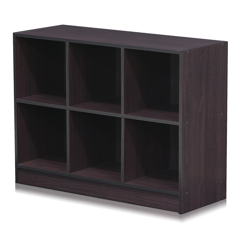 Pemberly Row Engineered Wood 3x2 Bookcase Storage w/Bins in Dark Walnut