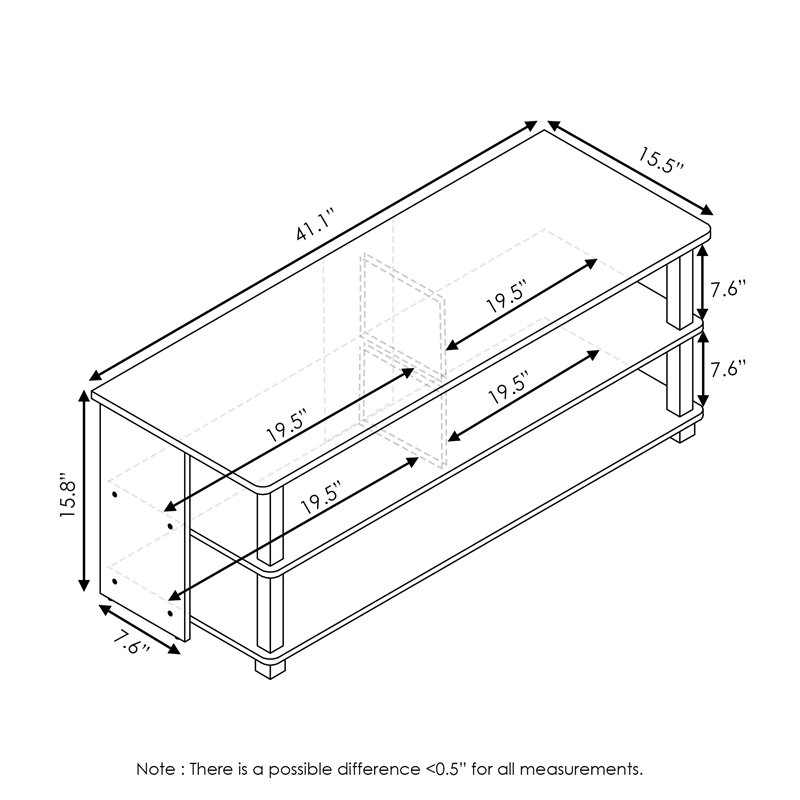 Pemberly Row Engineered Wood 3-Tier TV Stand for TV up to 48