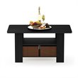 Pemberly Row Wood Coffee Table with Bin Drawer in Americano Black/Medium Brown