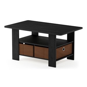 Pemberly Row Wood Coffee Table with Bin Drawer in Americano Black/Medium Brown