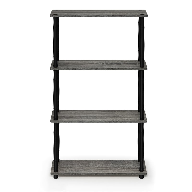 Pemberly Row Wood 4-Tier Shelf Display Rack w/ Classic Tubes in Oak Gray