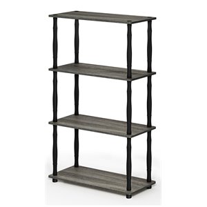Pemberly Row Wood 4-Tier Shelf Display Rack w/ Classic Tubes in Oak Gray