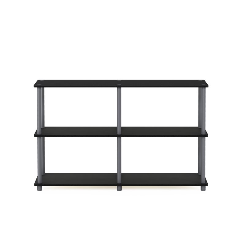 Pemberly Row Wood 3-Tier Double Size Storage Display Rack in Black/Gray