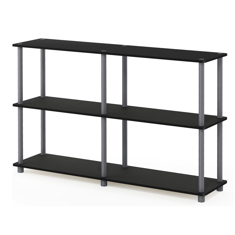 Pemberly Row Wood 3-Tier Double Size Storage Display Rack in Black/Gray